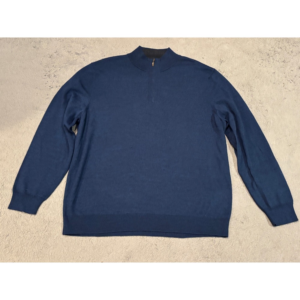 Club Room Mens XXL Navy Blue Merino Wool Blend Quarter Zip Mock Neck Sweater